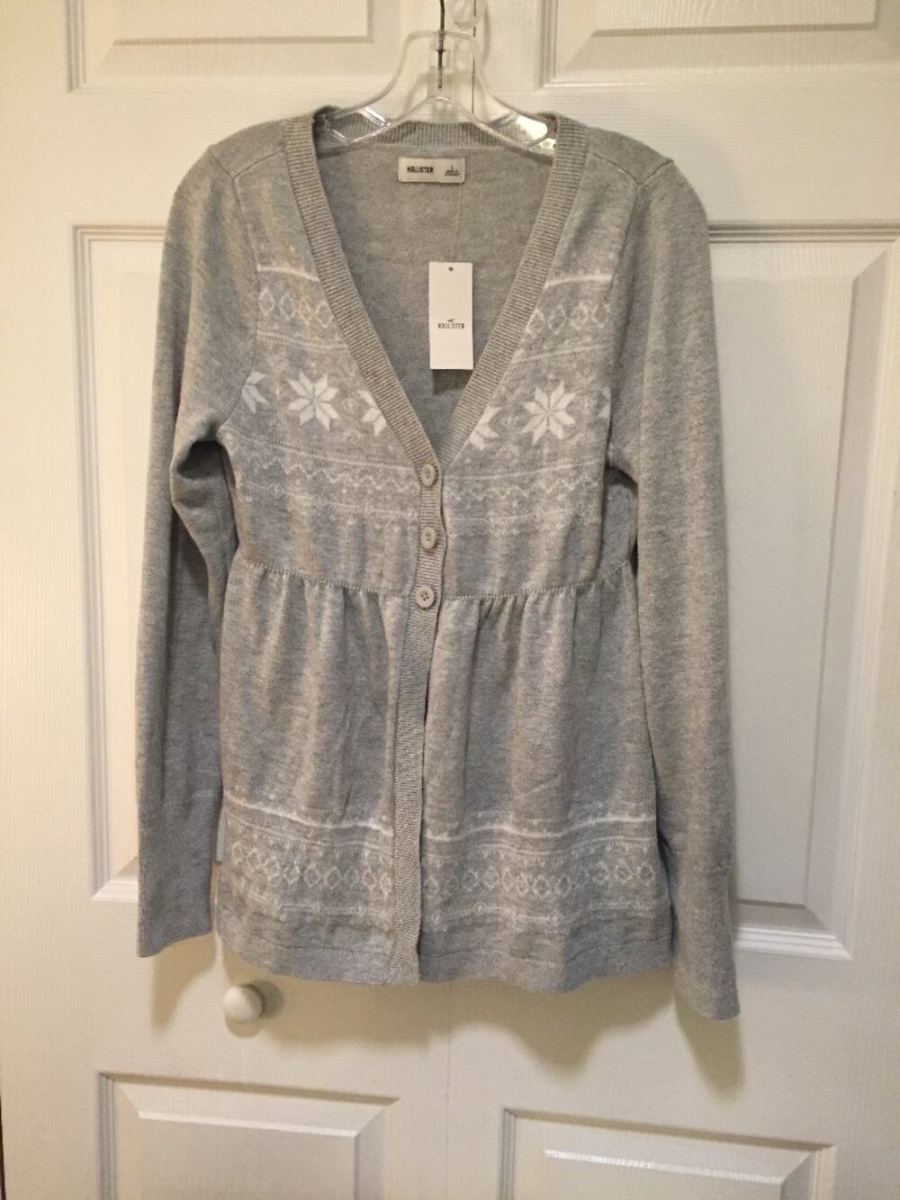 Vintage Hollister Gray Knit Cardigan Sweater 3 Button Women's L Babydoll Style